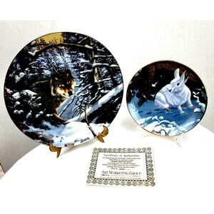 Eyes of the Wild Timber Wolf and Hare By Derk Collector Plates 1987 Lmtd USA